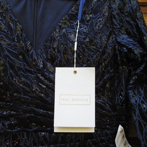 Mac Duggal 12412 Womens LONG SLEEVE RUCHED SEQUINED V-NECK GOWN Dress - Picture 12 of 15